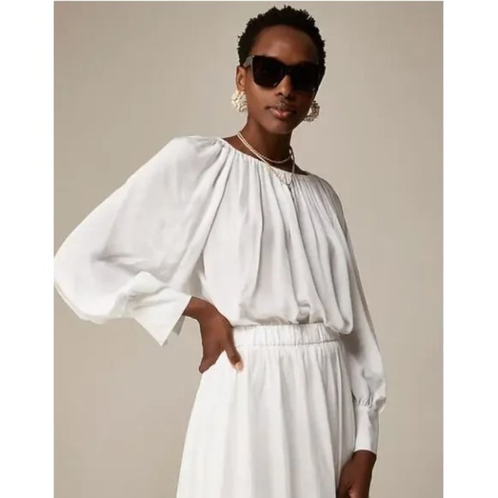 J.Crew Collection White Viscose Off-Shoulder Blouson Top XS‎ CA613 NEW